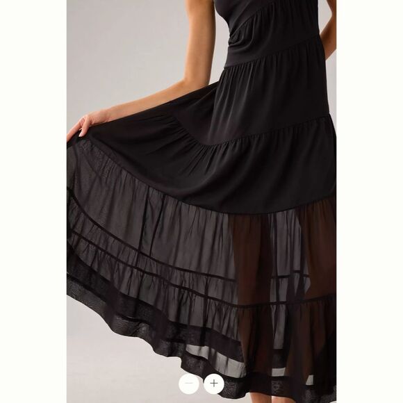 Anthropologie Sleeveless Tiered Silk Dress - Picture 2 of 4